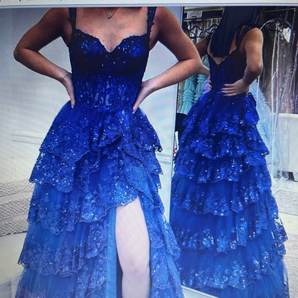 Sherri Hill Royal Blue Layered Prom Dress - Picture 1 of 1